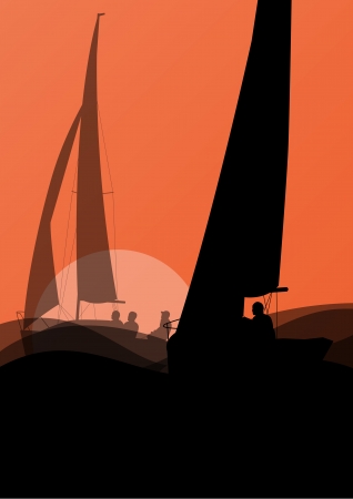 Yacht sports sailing with active men in sea and ocean background illustration vectorのイラスト素材