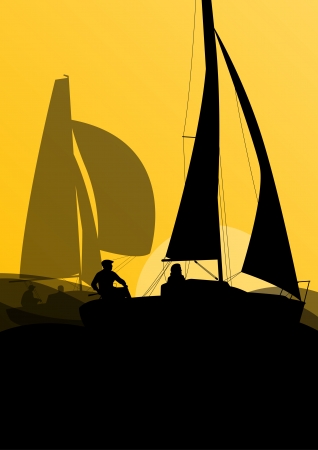 Yacht sports sailing with active men in sea and ocean background illustration vectorのイラスト素材