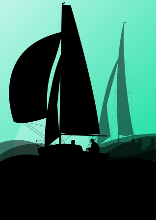 Yacht sports sailing with active men in sea and ocean background illustration vectorのイラスト素材