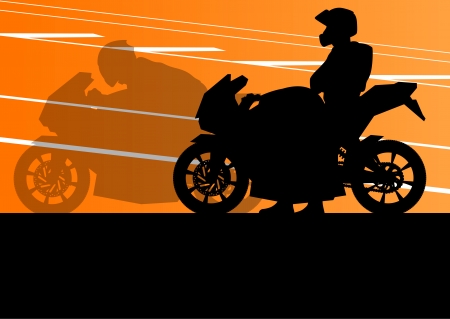 Sport motorbike riders and motorcycles silhouettes illustration background vectorのイラスト素材