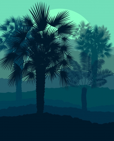 Palms tropical sunset mysterious vector background landscapeのイラスト素材