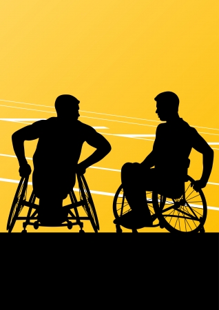Active disabled men in a wheelchair detailed sport concept silhouette illustration background vectorのイラスト素材