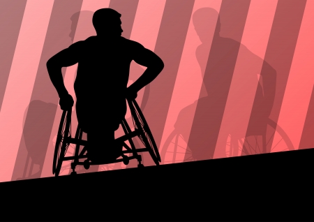 Active disabled men in a wheelchair detailed sport concept silhouette illustration background vectorのイラスト素材