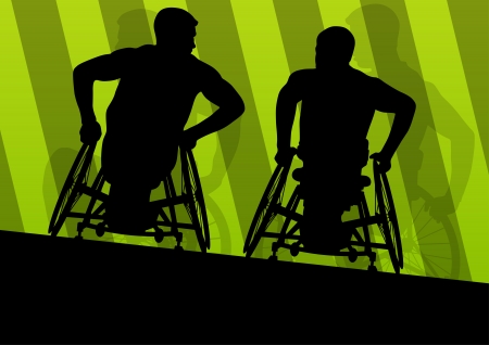 Active disabled men in a wheelchair detailed sport concept silhouette illustration background vectorのイラスト素材