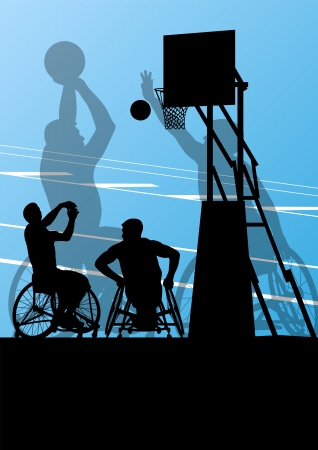 Active disabled men basketball players in a wheelchair detailed sport concept silhouette illustration background vectorのイラスト素材
