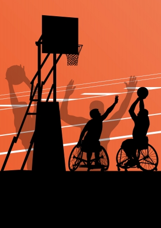 Active disabled men basketball players in a wheelchair detailed sport concept silhouette illustration background vectorのイラスト素材