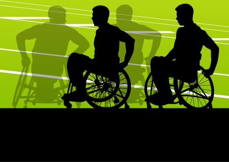 Active disabled men in a wheelchair detailed sport concept silhouette illustration background vectorのイラスト素材