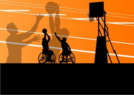 Active disabled men basketball players in a wheelchair detailed sport concept silhouette illustration background vectorのイラスト素材