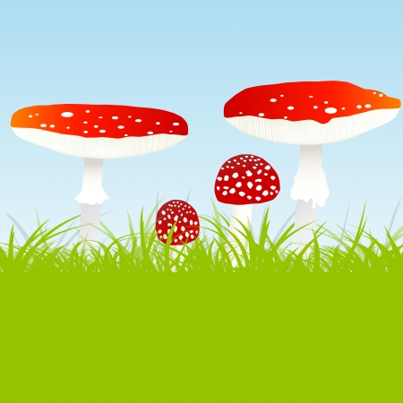 Fly agaric mushroom family vector background conceptのイラスト素材