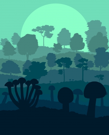 Mushrooms landscape in front of forest autumn vector background conceptのイラスト素材