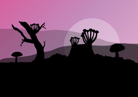 Honey fungus on stump magic vector landscape backgroundのイラスト素材
