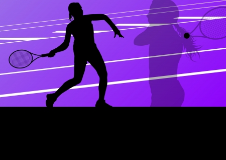Tennis players active sport silhouettes vector background illustrationのイラスト素材