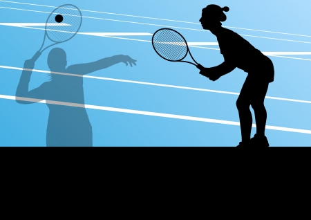 Tennis players active sport silhouettes vector background illustrationのイラスト素材