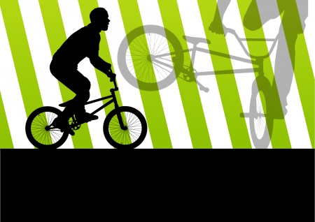 Extreme cyclist active sport silhouettes vector background illustrationのイラスト素材