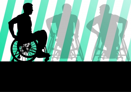 Active disabled men in a wheelchair detailed sport concept silhouette illustration background vectorのイラスト素材