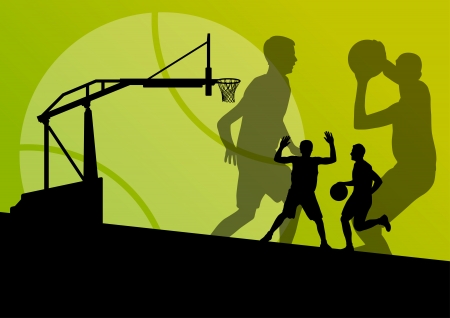 Basketball players young active sport silhouettes vector background illustration for posterのイラスト素材