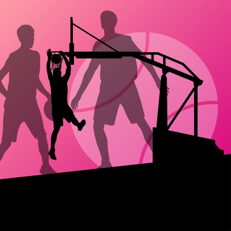 Basketball players young active sport silhouettes vector background illustration for posterのイラスト素材