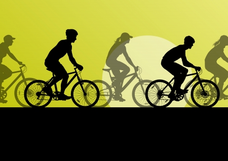 Active cyclists bicycle riders in countryside nature landscape background illustration vectorのイラスト素材