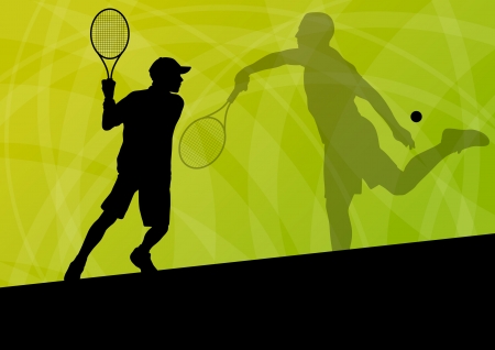 Teenager tennis players active sport silhouettes vector background illustration for posterのイラスト素材