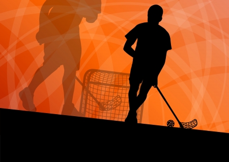Floor ball players active sport silhouettes vector abstract background illustrationのイラスト素材