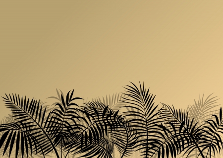 Exotic jungle forest plants, leafs and grass detailed silhouette landscape illustration background vector for posterのイラスト素材
