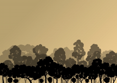 Forest trees silhouettes natural wild landscape detailed illustration background vectorのイラスト素材
