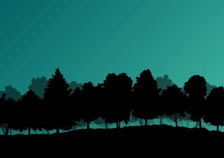 Forest trees silhouettes natural wild landscape detailed illustration backgroundのイラスト素材