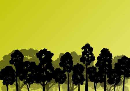 Forest trees silhouettes natural wild landscape detailed illustration backgroundのイラスト素材