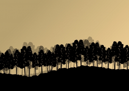 Forest trees silhouettes natural wild landscape detailed illustration backgroundのイラスト素材