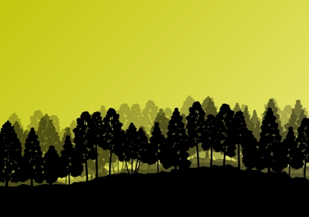 Forest trees silhouettes natural wild landscape detailed illustration backgroundのイラスト素材