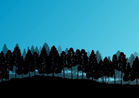 Forest trees silhouettes natural wild landscape detailed illustration backgroundのイラスト素材