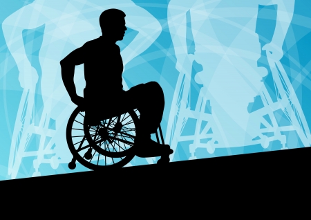 Active disabled young men on a wheelchair detailed sport concept silhouette illustration background vectorのイラスト素材