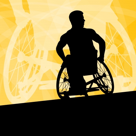 Active disabled young men on a wheelchair detailed sport concept silhouette illustration background vectorのイラスト素材