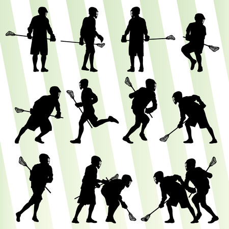 Lacrosse player in action vector background set for posterのイラスト素材