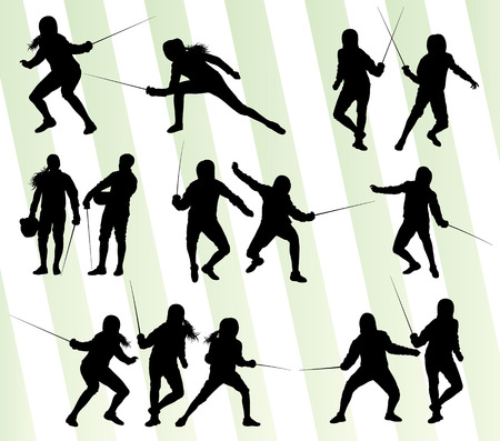 Fencing sport silhouette vector background set for posterのイラスト素材