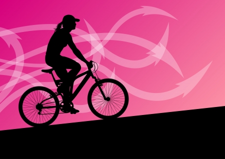 Active woman cyclist bicycle rider in abstract arrow line landscape background illustration vector for posterのイラスト素材