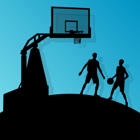 Basketball players young active sport silhouettes vector background abstract illustrationのイラスト素材