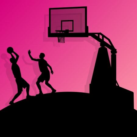 Basketball players young active sport silhouettes vector background abstract illustrationのイラスト素材