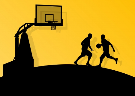 Basketball players young active sport silhouettes vector background abstract illustrationのイラスト素材