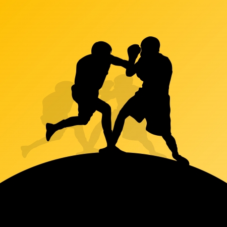 Boxing active young men box sport silhouettes vector abstract background illustrationのイラスト素材