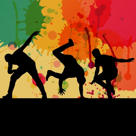 Boy dance silhouette vector color splash background のイラスト素材