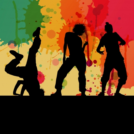 Girl dance silhouette vector color splash backgroundのイラスト素材