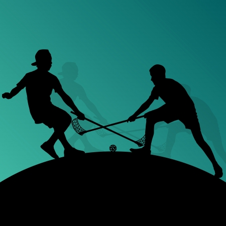 Floor ball players active sport silhouettesのイラスト素材