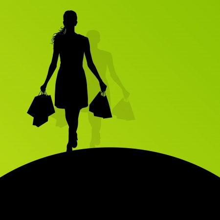 Active woman with shopping bags silhouetteのイラスト素材