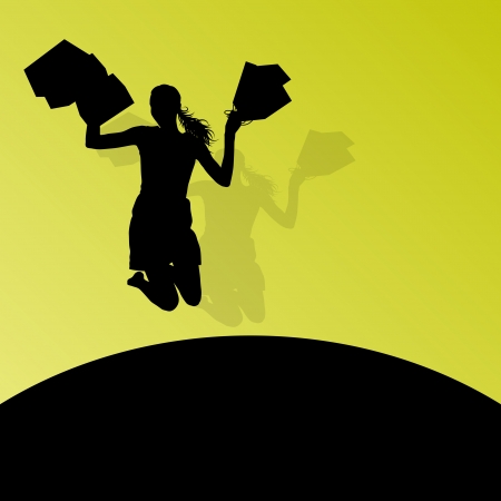 Active woman with shopping bags silhouette  のイラスト素材