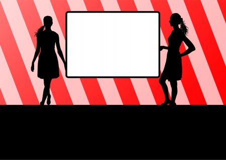 Woman hold blank board, empty banner のイラスト素材