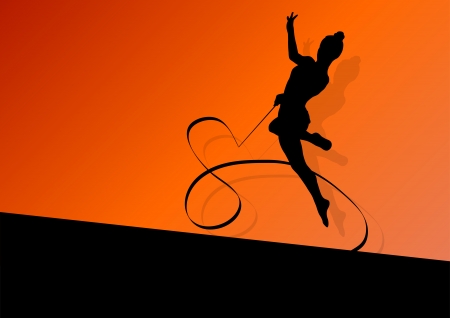 Teenager gymnastics with ribbon vector abstract background for posterのイラスト素材