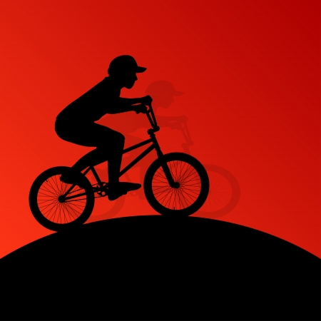 Extreme cyclists bicycle riders active children sport silhouettes のイラスト素材