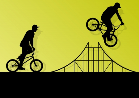 Extreme cyclists bicycle riders active children sport silhouettes のイラスト素材