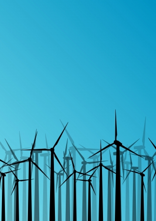 Colorful wind electricity generators and windmills detailed ecology electricity silhouettes のイラスト素材